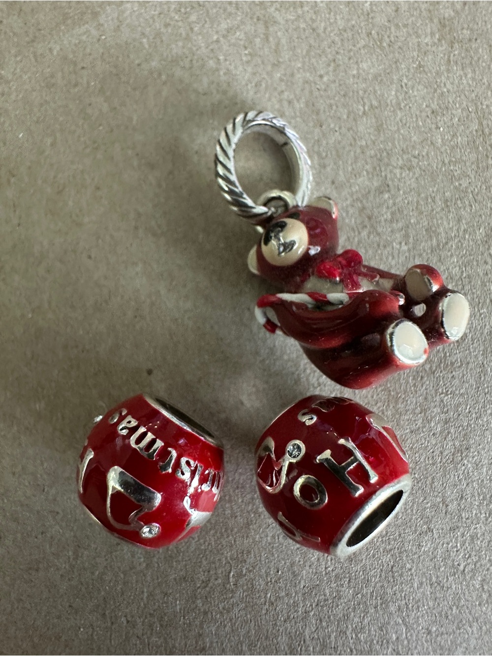 Brighton Red Enamel Teddy Bear & Holiday Red Beads Charm Set